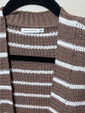 Staccato Taupe and White Striped Open-Front Knit
